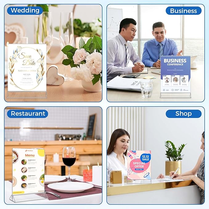 Smarpau Acrylic Sign Holder 4x6, 16 Pack Double-Sided Picture Frames Display Stand, Clear Table Number Holders, Plastic Menu Flyer Photo Holders for Office Store Restaurant