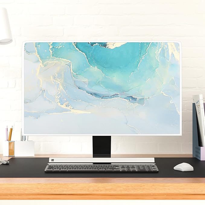 Baocicco Blue Green Marble TV Display Screen Cover 45, 46, 47, 48 Inch Creative Anti-Static Dustproof Monitor Accessories Laptop LCD Cover Modern Screen Television Decoration for LED LCD OLED TVs