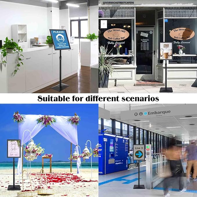 Golemas Adjustable Sign Stand for Display, with Upgraded Iron Base, Pedestal Floor Signage Stand Holder for Outdoor or Indoor Advertising (11 x 17, Black)