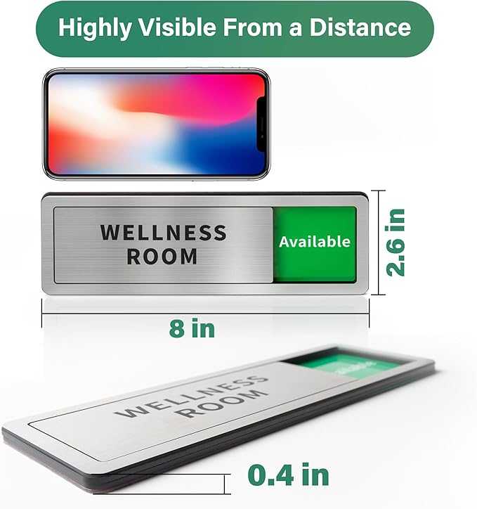 2 Pack Wellness Room Door Signs Do Not Disturb, In Use/Available Slider Sign for Home Office, Wellness Conference Vacant Occupied Privacy Slide Door Sign, Brushed Silver 8" x 2.6"
