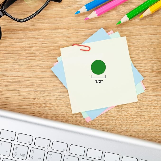 ChromaLabel 1/2 Inch Circle Labels, Easy to Write On Round Color Coding Labels, Removable Sticky Dots - 1000 Label Stickers per Dispenser Box, Green Dot Labels