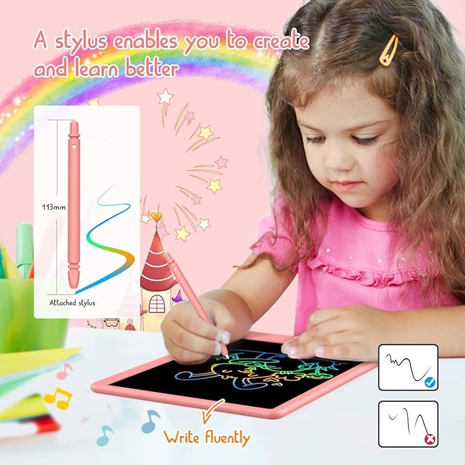 BUKEBU LCD Writing Tablet Doodle Board, Colorful Drawing Pad, Electronic Drawing Tablet, Drawing Pads,Travel Gifts for Kids Ages 3 4 5 6 7 8 Year Old Girls Boys (10.5 inch, Pink+Yellow)
