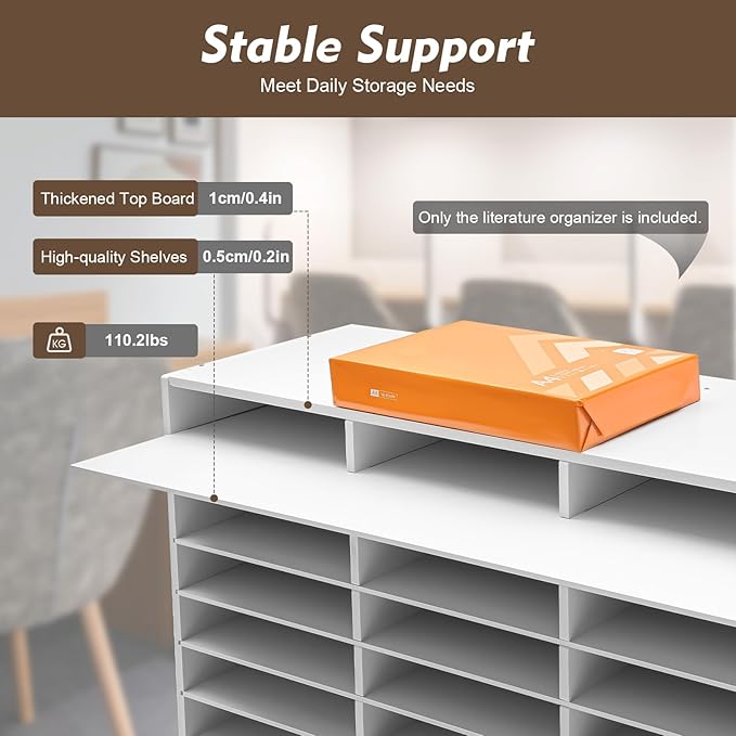 27 Slots Mail Sorters for Office, PVC Literature Organizer with Removable Shelves, Door-Less Mail Center Paper Storage Cabinet for Files Magazines Documents, 9.8 * 2.2in Each Slot (27 Slots - White)