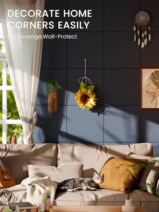 Bumusty Large Cork Board 36"x24" Alternative - 6 Pack Felt Wall Tiles with 40 Safe Removable Adhesive Tabs, 30 Pushpins, Cork Boards for Walls Pin Board Bulletin Board (Deep Charcoal Blue)
