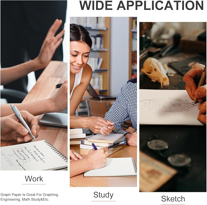 Engrowtic 6 Pack Graph Paper Spiral Notepad A5 Top Wirebound Notepad Grid Notebook Steno Pads Memo Notebook Grid Paper 140 Pages for Writing Sketching Drawing Office Supplies (Black)