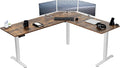 VIVO Electric Corner 75 x 63 inch L-Shaped Standing Desk, Memory Height Adjustment, Rustic Vintage Brown Top White Frame, DESK-E3CTWN-75