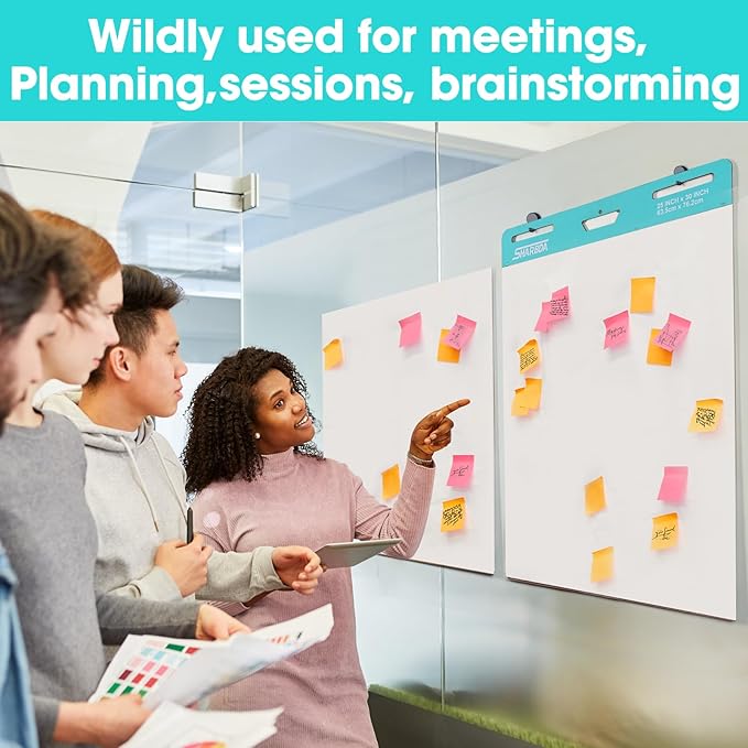 SHARBDA Sticky Mini Easel Pad, 15 x 18 Inches, Self Stick Flip Chart Paper,Sticky Chart Paper for Teachers, Anchor Chart Paper for Office, 30 Sheets/Pad,6 Pads
