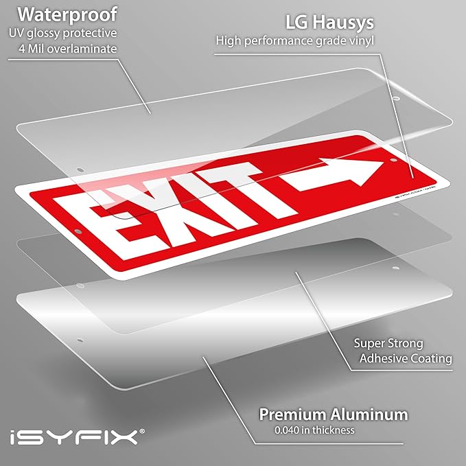 iSYFIX Exit Signs 2 Pack 12x4 Inch with Directional Right Arrows - Rust Free Aluminum, Laminated for UV, Weather, Scratch Resistance - Ideal for Offices, Schools, Theaters, Restaurants