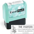 ExcelMark Address Stamp - Custom Return Address Stamp with Elegant Designs, Vibrant Colors & Patterns – Perfect for Mail, Invitations & Gifts (Seafoam Mount, Foliage Edge)