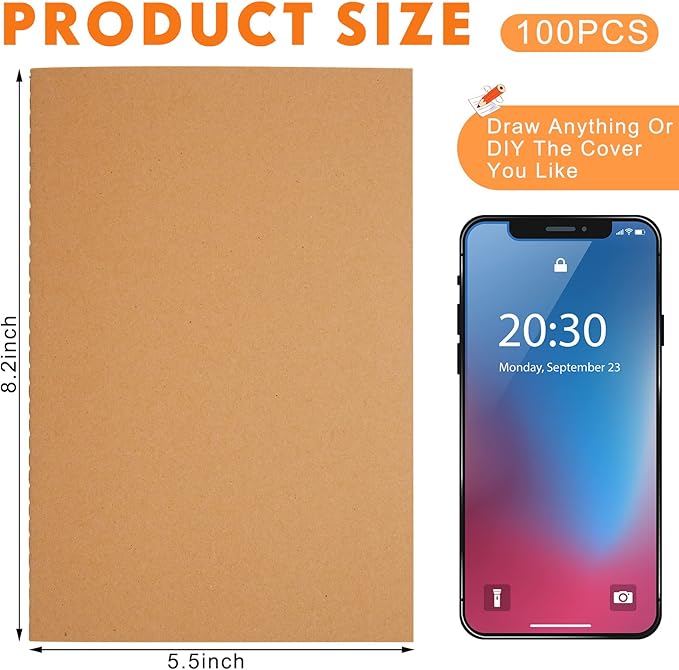 Mimorou 100 Pcs Journals Notebooks Bulk - Kraft Softcover A5 Small Notebooks 5.5 Inch x 8.3 Inch Notepads with 60 Page 30 Sheet for Writing Sketch Travel Office Supplies(Brown,Unlined)