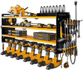 NattyDot Power Tool Organizer Wall Mount with Charging Station, 8 Drill Holder, 4 Layer Storage Rack for Garage Organization, Tool Holder with 8 Outlet Power Strip (Yellow)