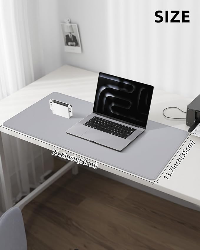 Non-Slip Desk Pad,Mouse Pad,Waterproof PVC Leather Desk Table Protector,Non-Slip PU Leather Desk Blotter, Easy Clean Laptop Desk Writing Mat for Office Work/Home/Decor(Light Grey, 24" x 13.7")