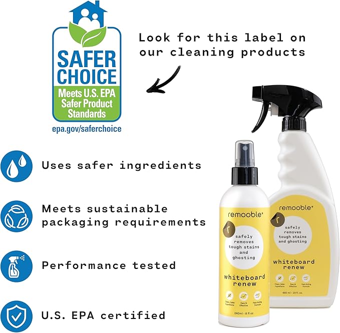 Remooble Dry Erase Whiteboard Cleaner Spray - Safely Removes Tough Stains and Ghosting (12 Pack)
