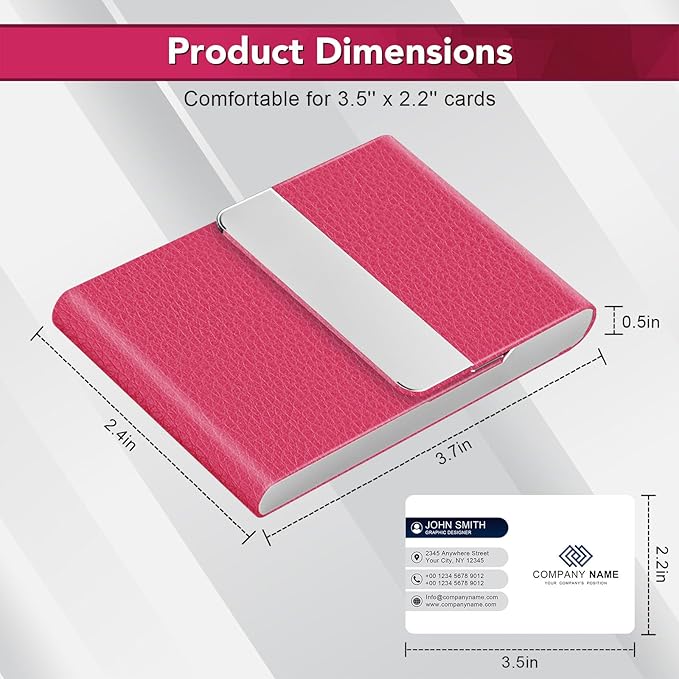 Business Card Holder with Ultra Slim Design, Business Card Case with Premium PU Leather, Suit Pocket Metal Card Holder for Women/Men, Magnetic Closure Quick Access Cards