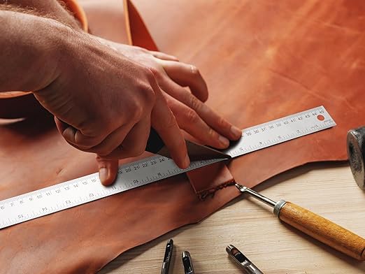 Metal Ruler with Cork Backing, Stainless Steel Rulers 6 Inch 12 Inch Metal Ruler Imperial and Metric Ruler Non-Slip Prevent Ink Leakage for School Office Engineering Tools (6+12 Inch)