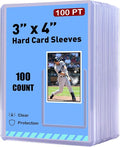 100ct 3"x4" Hard Card Sleeves - 100pt Hard Plastic Trading Card Protector, Rigid Card Sleeve, Clear Open-Top Card Sleeve Fits Thick Cards Such as Baseball, Soccer, Basketball, Hockey, Game Cards