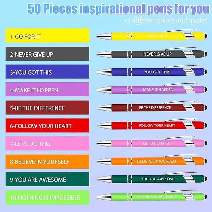 Greengines 20 Pcs Inspirational Pens - Motivational Ballpoint Pens Bulk with quotes Stylus Tip Gifts for School Office Supplies Black Ink