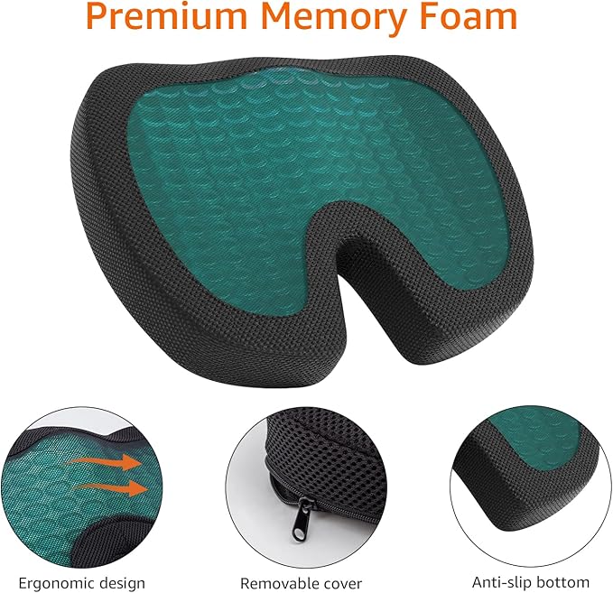 Amazon Basics Comfortable Seat Cushion for Office Chairs, Gel Enhanced Memory Foam, Black