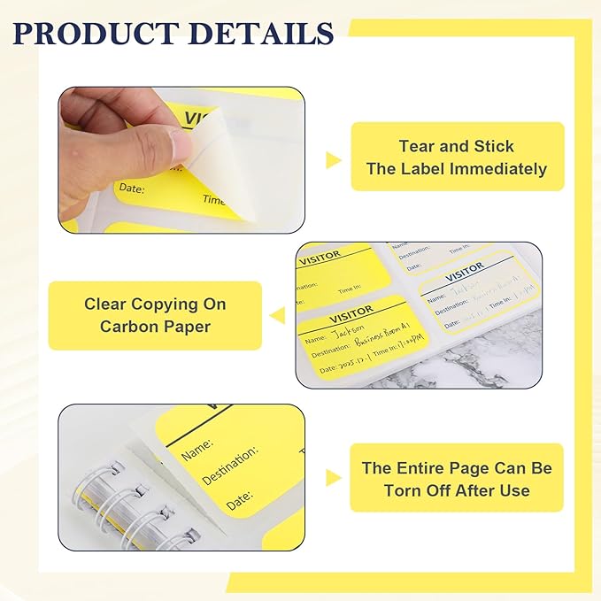 300 Visitor Badges Stickers Visitor Log Book with Carbon Copy Visitor Pass Stickers with Carbonless Visitor Name Tags Guest Registry Log Book for School Business Church