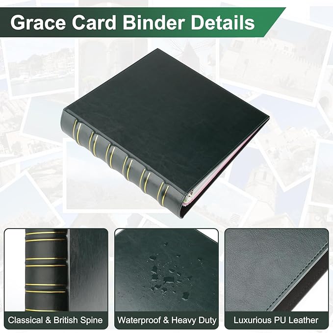 LETVPVOW Vintage Hardback 3 Ring Binder 2 Inch, Professional Leather Binder 3 Ring, Three Ring Binders Fits 8.5" x 11", D Ring Binders for Photo Album, Home, School and Office Supplies- Dark Green
