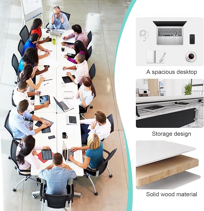 Conference Table,55.1''Folding Conference Room Table for 4-12 People,Mobile Flip Top MeetingTraining Table with Different Coulor and Styles for Offices, Classrooms,Meeting Room (4, 61''B)