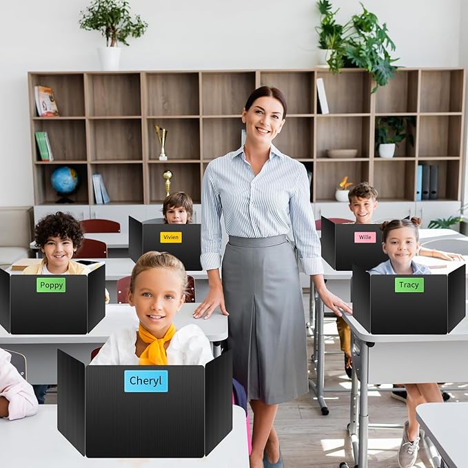 30 Pack Black Desk Dividers for Students, Privacy Shields Folder for Students, Durable & Waterproof Plastic Study Board, Classroom Teacher Supplies Test Divider, Includes Extra Labels