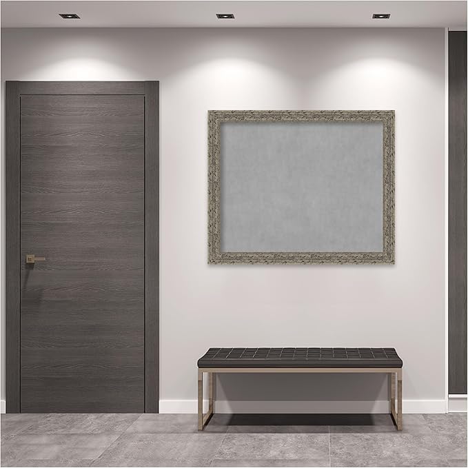 Amanti Art Silver Framed Magnetic Board 37x45 X-Large Vision Board for use with Magnets, 100% Metal Sheet to Display Items as Office Decor or for Home Organization in mudroom, Kitchen or Kids Room