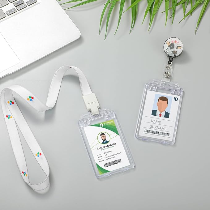 Tinlade 100 Pack Permanent Locking Hard Plastic Badge Holder Vertical Clear ID Badge Holder Heavy Duty Protector Case for Office School Card Travel 2.4 x 4.2 inches