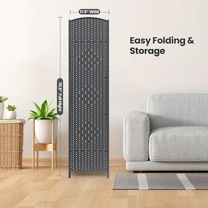 Cocosica 6 Panel Room Divider,6Ft Folding Privacy Screen,Tall - Extra Wide Foldable Panel Partition Wall Divider with Diamond Double-Weaved Hand-Woven Design Room Screen Divider