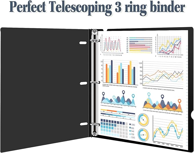 INFUN Telescoping 3 Ring Binder, Portable Plastic Binder with Telescoping Spine, 0.75 inch Rings， Foldable Front Cover Holds 8.5" x 11" Paper for School,Office and Homes-Black
