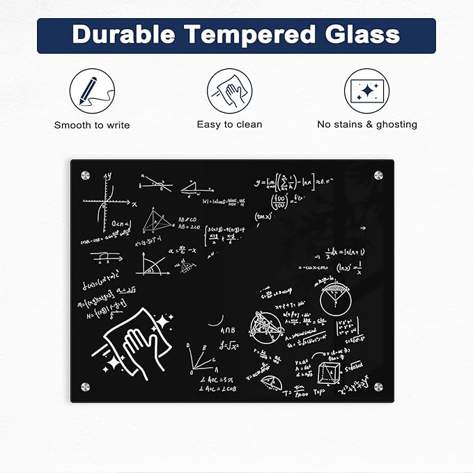 Black Dry Erase Board, 6' x 4' Magnetic Glass Whiteboard for Wall,72" x 48" Large Black Glass Magnetic Board with 1 Marker Tray and 10 Magnets for Office, Home, Classroom