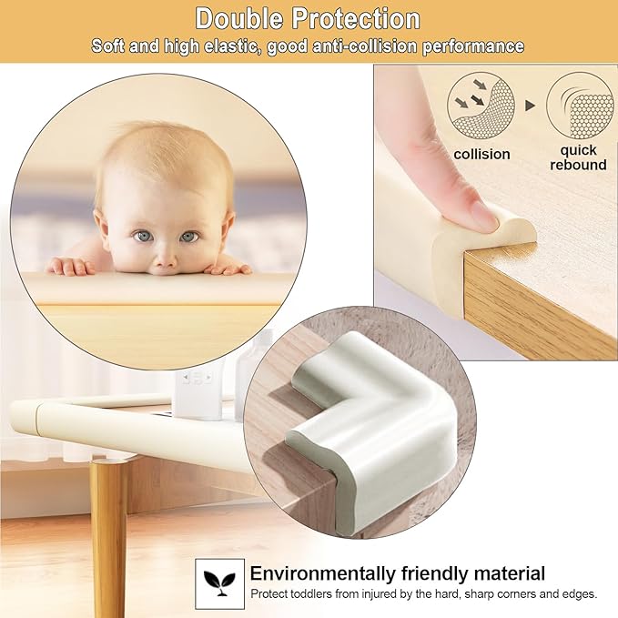 Baby Proof Corners and Edges Protector 20ft Edge+8 Corner Guard, Fireplace Baby Proofing Bumper, Heavy-Duty Soft NBR Foam Edge Corner Protector for Furniture Table, Childsafe/Pre-Taped White