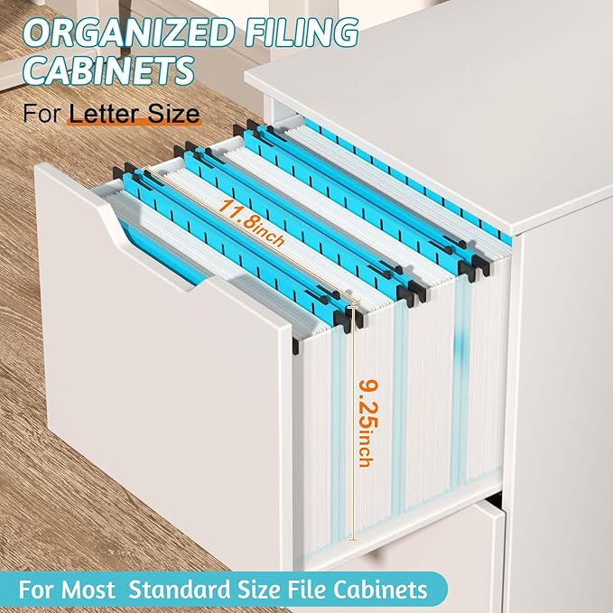 Nordun Plastic Hanging File Folder Extra Capacity,12 Pack Reinforced Hang Folders with Heavy Duty 2 Inch Expansion,Filing Cabinet Folders Letter Size,Hanging Organizer Designed for Bulky Files(Blue)