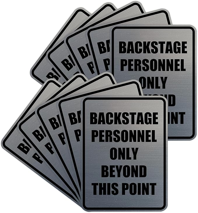 Portrait Round Backstage Personnel Only Beyond This Point Door or Wall Sign Easy Installation | Music | Concert | Festivals Sign (Brushed Silver) - Small (10 Pack)