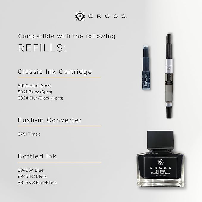 Cross ATX Refillable Fountain Presented in a Luxury Gift Box - Medium Point, Black Ink, Pure Chrome