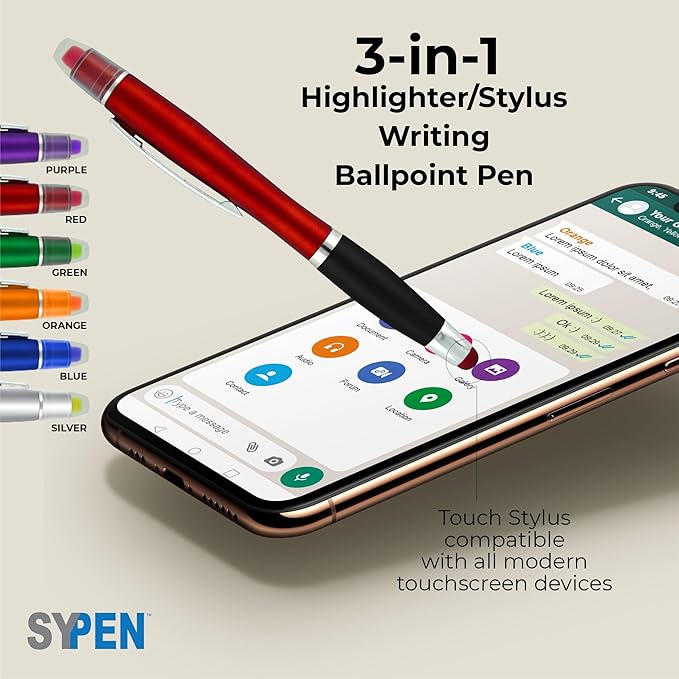 Personalized Pens with Gel Highlighter and Stylus -200 Pack Bulk-Free Imprint - 3 In Bible Highlighter No Bleed, Ballpoint Pen, and Stylus Combo- add Custom Name, Logo or Gift Message- Green