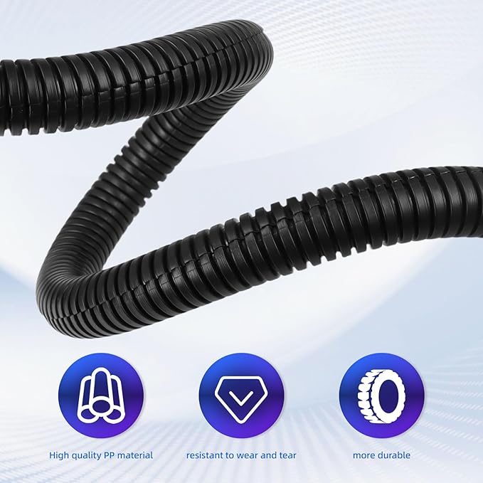 Split Wire Loom Tubing, 10, 25 ft Cord Protectors from Pets No Chew, Flexible Wire Covers Cord Protectors, Protective Split Cable Sleeve for Automotive Home Industrial Wires(Black, 0.98inch-10ft)