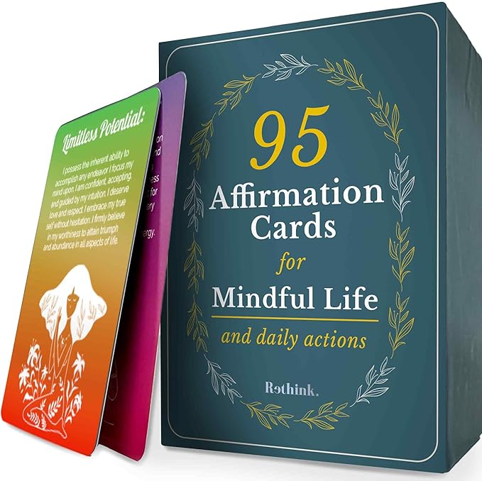 QUOKKA Rethink 95 Positive Affirmation Cards for Mindfulness | Inspirational Motivational Cards for Women, Men, Teens for Stress Anxiety Relief and Mental Wellness | Durable Self Care Card Set