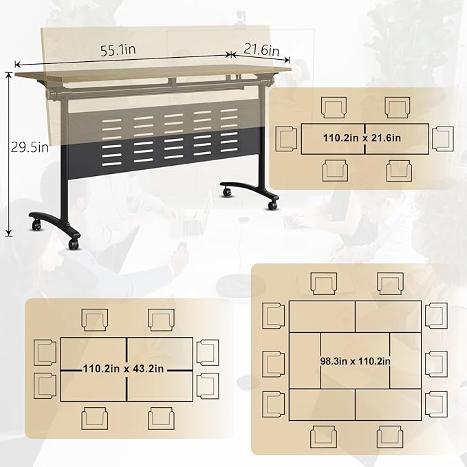 Conference Table,55.1''Folding Conference Room Table for 4-12 People,Mobile Flip Top MeetingTraining Table with Different Coulor and Styles for Offices, Classrooms,Meeting Room (2, E)