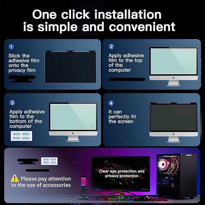 22 Inch Magnetic Hanging Computer Privacy Screen for 16:10 Widescreen Monitor, Removable Privacy Screen Anti Glare Blue Light Computer Screen Privacy Shield, Anti-Scratch 22 in Protector Film