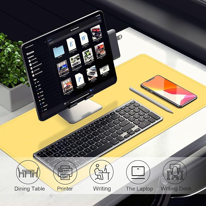 Desk Pad Protector, Leather & Suede Desk Mat, Non-Slip Desk Pad Mat, Large Mouse Pad, Waterproof Desk Blotter Mat, Desk Cover for Office, Home (Yellow, 23.6" x 13.7")