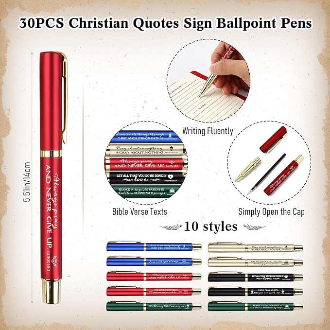 Spakon 30 Set Valentine's Day Christian Gifts Bulk Church Sticky Note Spiral Notebook Bible Verse Ballpoint Pen Prayer Journal Religious Scripture Notepad Sunday School Teacher Pastor Party Favor