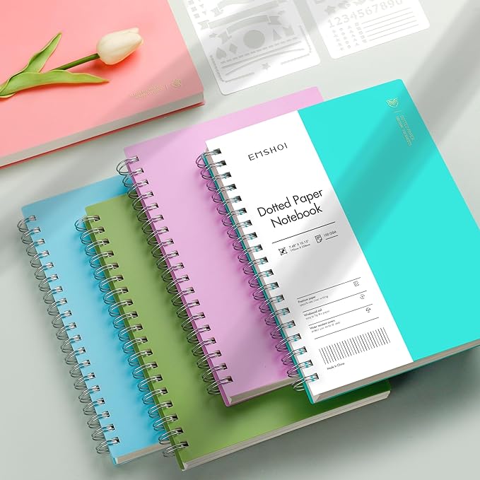 EMSHOI B5 Spiral Dotted Notebook, 7.48"x10.15" Dot Grid Journal, 150 Sheets/300 Pages, 100gsm Paper, Waterproof Softcover for Men Women, Office, School, Work, Writing, Bullet Journaling – Green