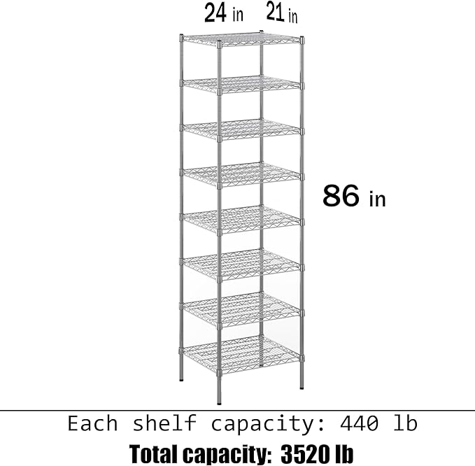 Regal Altair 21" Deep x 24" Wide x 86" Height Wire Shelving Kit | 8-Tier | NSF Commercial Storage Rack Unit