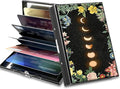 BWEGRHE Slim Credit Card Holder, Moon Flower RFID Blocking Metal Wallet for Men & Women, Aluminum Minimalist Hard Case Pocket-Sized Business Cards Organizer (Fits Up to 10 Cards)