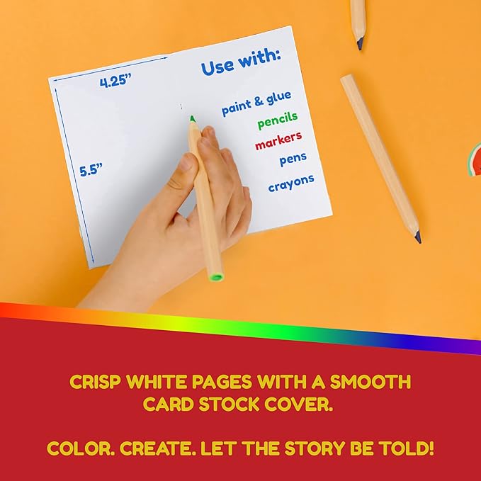 Hygloss Blank Books - Bulk 10 Pack – 4.25" x 5.5" A6 White Paperback Blank Books for Kids to Write Stories, Doodle, Arts & Crafts – Plain Drawing Sketchbook, Unlined Journal, Notebook Without Lines