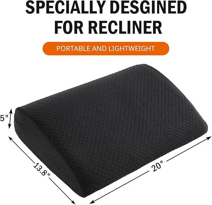HOMBYS Lumbar Support Pillow for Recliner Chair, Memory Foam Back Support Cushion for Elderly,Extra Large Lumbar Support Pillow,Thick Backrest for Home Reading (Black, 20“x13.5"x5")