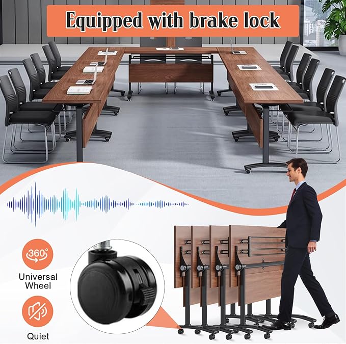 Conference Table,55.1''Folding Conference Room Table for 4-12 People,Mobile Flip Top MeetingTraining Table with Different Coulor and Styles for Offices, Classrooms,Meeting Room (2, 70.8''D)