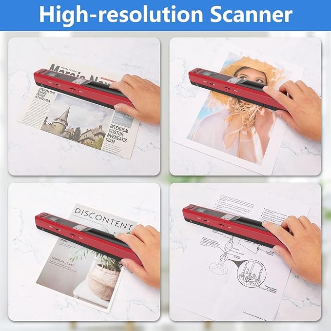 Zunate Portable A4 Handheld Scanner, 900 DPI USB Document, Photo Scanner with Offline Mode, Handheld Image Scanne for Home and Office (Red)