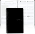 Undated Weekly Planner, Weekly Goals Notebook, A5 To Do List Planner, Habit Tracker Journal with Spiral Binding, 5.7 x 8.0 in, Black